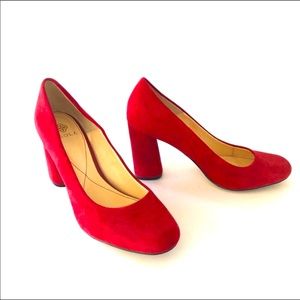 Isola Elini Red Suede Pumps with Block Heel